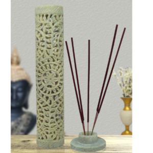 Soapstone Incense Stick Holder | Cone Burner| Incense Pillar Candle Holder Meditation Decor Flower Carving