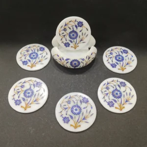 Marble Coasters Set Inlay With Natural Stones lapislazuli