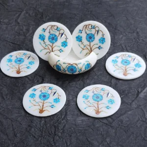 White Marble Inlay Coasters Set With Holder New Home Gifts