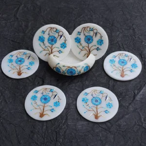 White Marble Inlay Coasters Set With Holder New Home Gifts