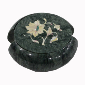 Semiprecious Gemstones Inlaid Green Marble Tea Coaster Set