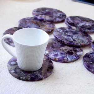 Handmade Purple Amethyst Agate Coaster Set Trim Handmade Natural Crystal Coaster for Serving Cocktails