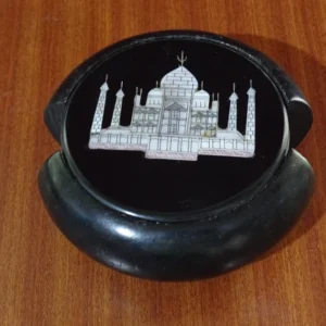 Black Marble Coaster Set / Taj Mahal Design / Christmas Gift / Birthday Gift / Round Shape