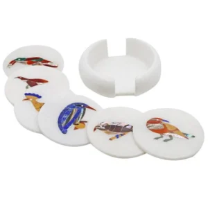 Marble Coaster Tea Set Handmade Multi Color Semi Precious Stone Pietra Dura Inlay Art Gifts & Home Decorative