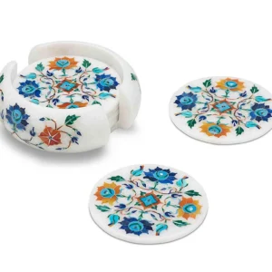 coaster set Marble Mosaic work ,Peitra dura Multi inlay Floral Marquetry work Birthday Gifts For Her