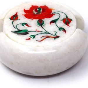 Marble Coaster Set Handmade Carnelian Semi Precious Stone Pietra Dura Work Inlay Art Home Decorative Gift