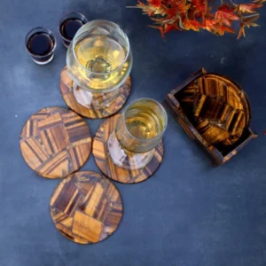 Marble Coaster, Gold Tiger Eye Stone Tea Coffee Home Décor Table Ware Unique Furnishing Crystal  Coaster Slice Gifts