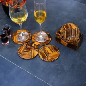 Marble Coaster, Gold Tiger Eye Stone Tea Coffee Home Décor Table Ware Unique Furnishing Crystal  Coaster Slice Gifts